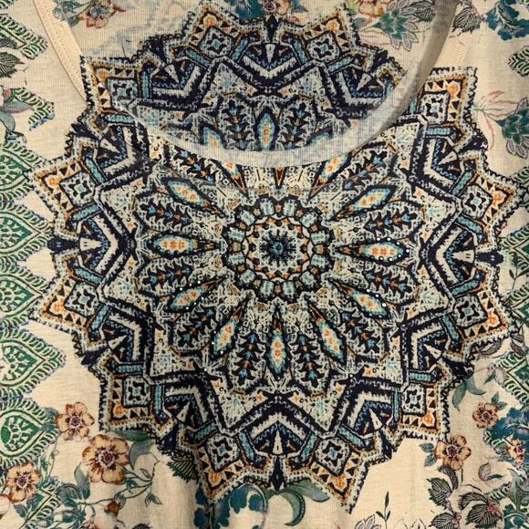 One World Live And Let Live Sublimation Short Sleeve Boho Blouse Sz XL Women’s - Picture 3 of 9